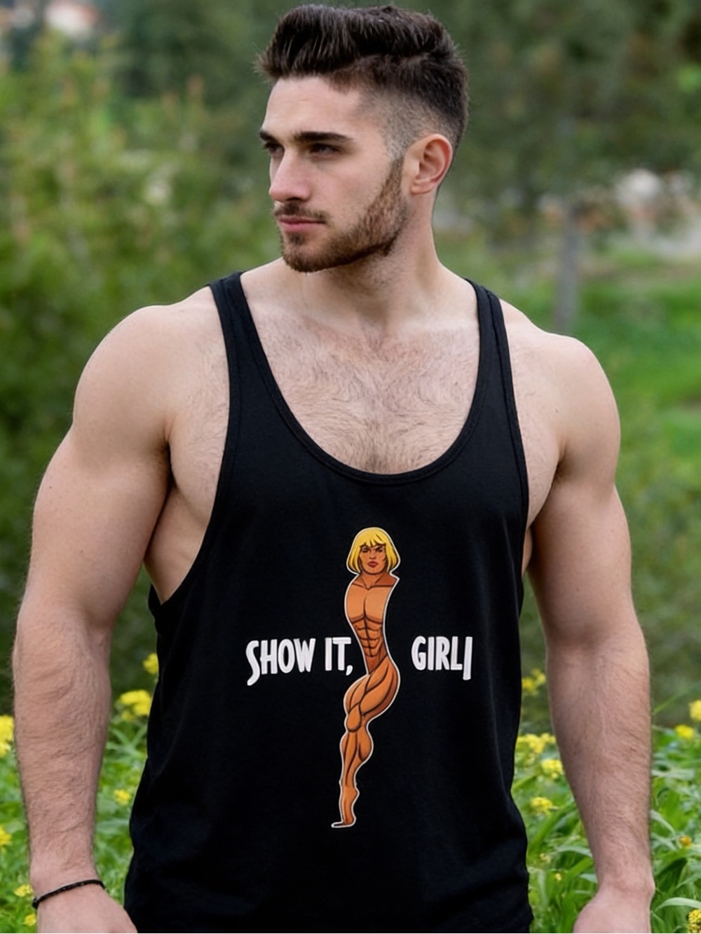 Men's Black Graphic Tank Top - 'Show It, Girl'
